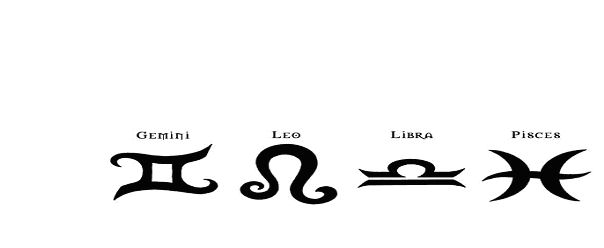 Examples of zodiac tattoo designs, including one for pisces.